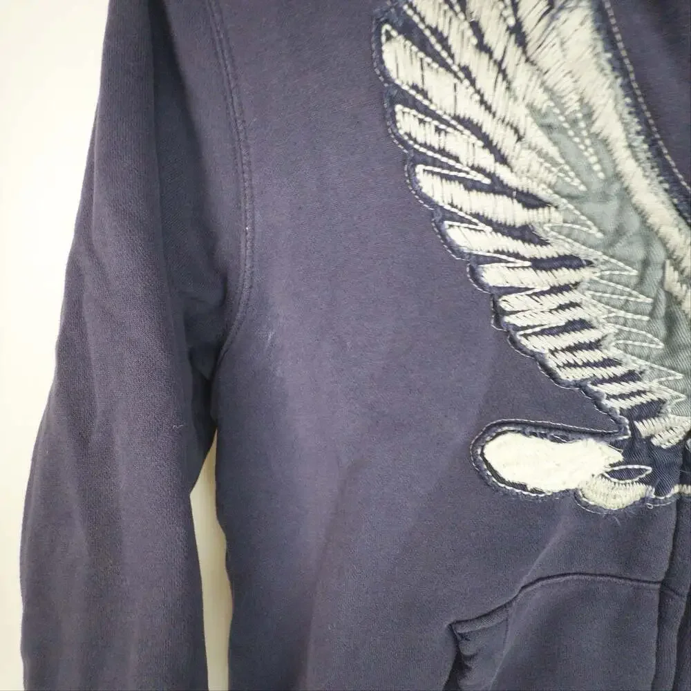Tommy Hilfiger Navy Blue Sherpa Lined Full Zip Hoodie with Eagle Graphic 12-14